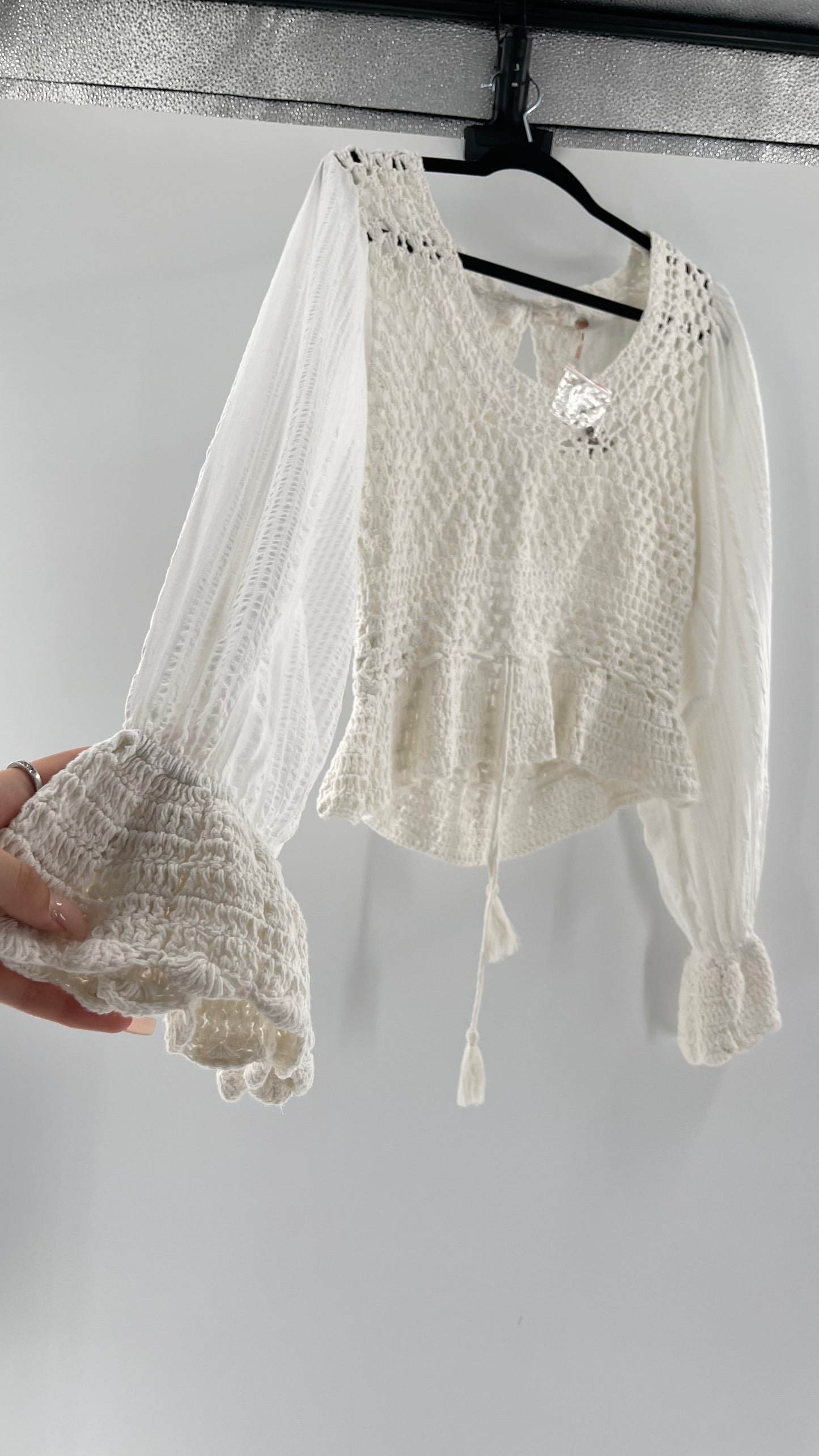 Free People White Crochet “Megan” Top (Large)