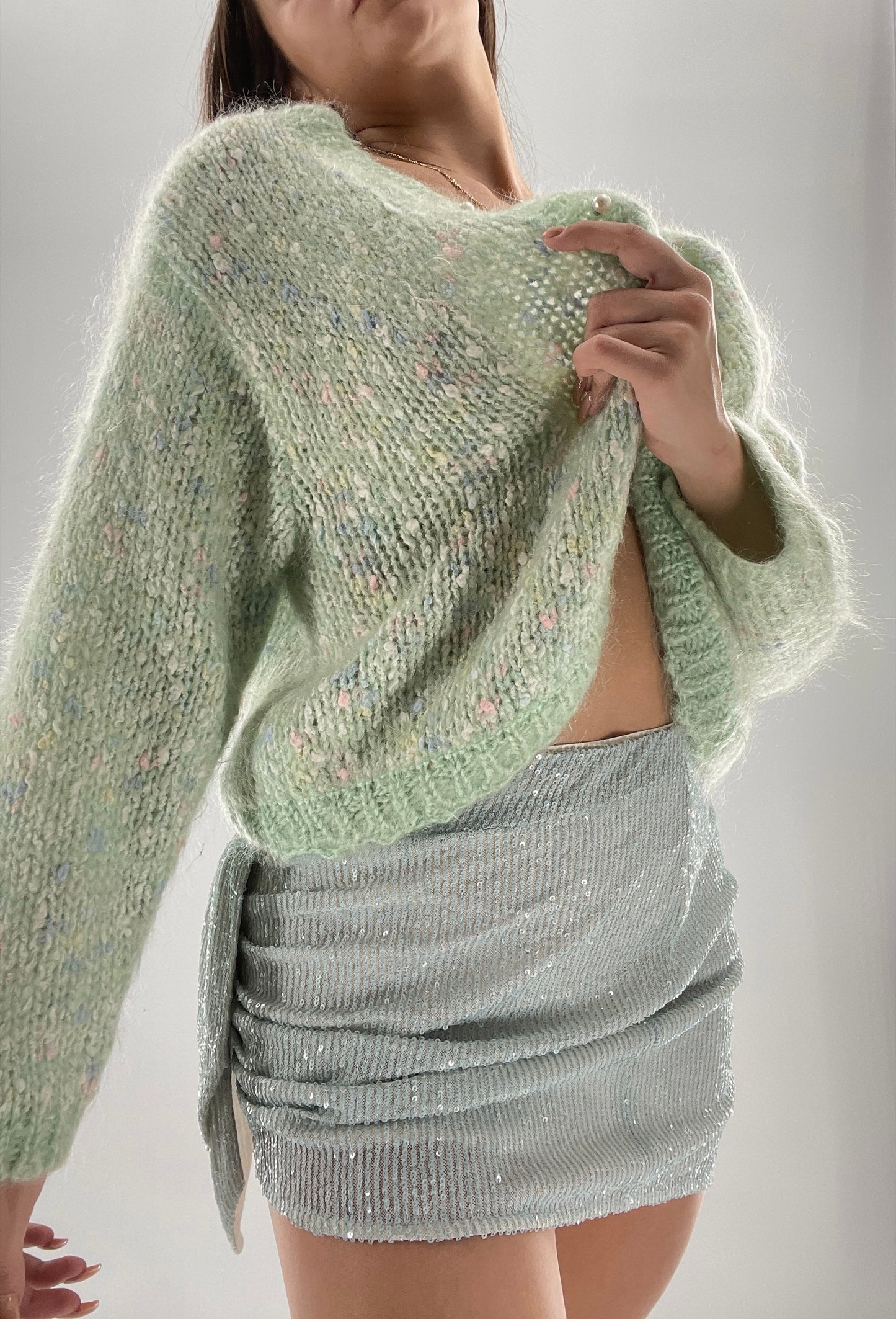 Vintage Pastel and Pearl Granny Cardigan (Medium)