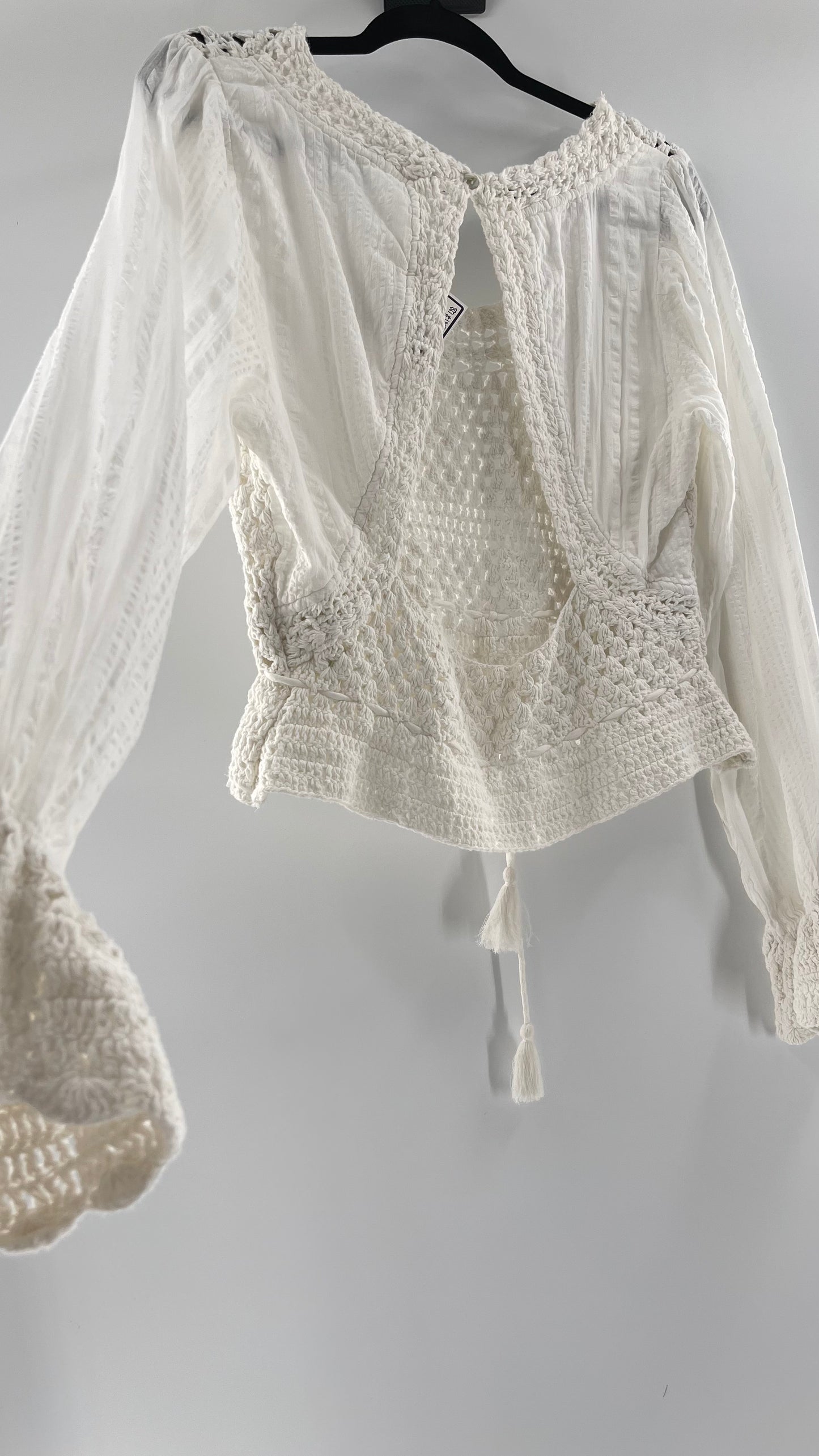 Free People White Crochet “Megan” Top (Large)