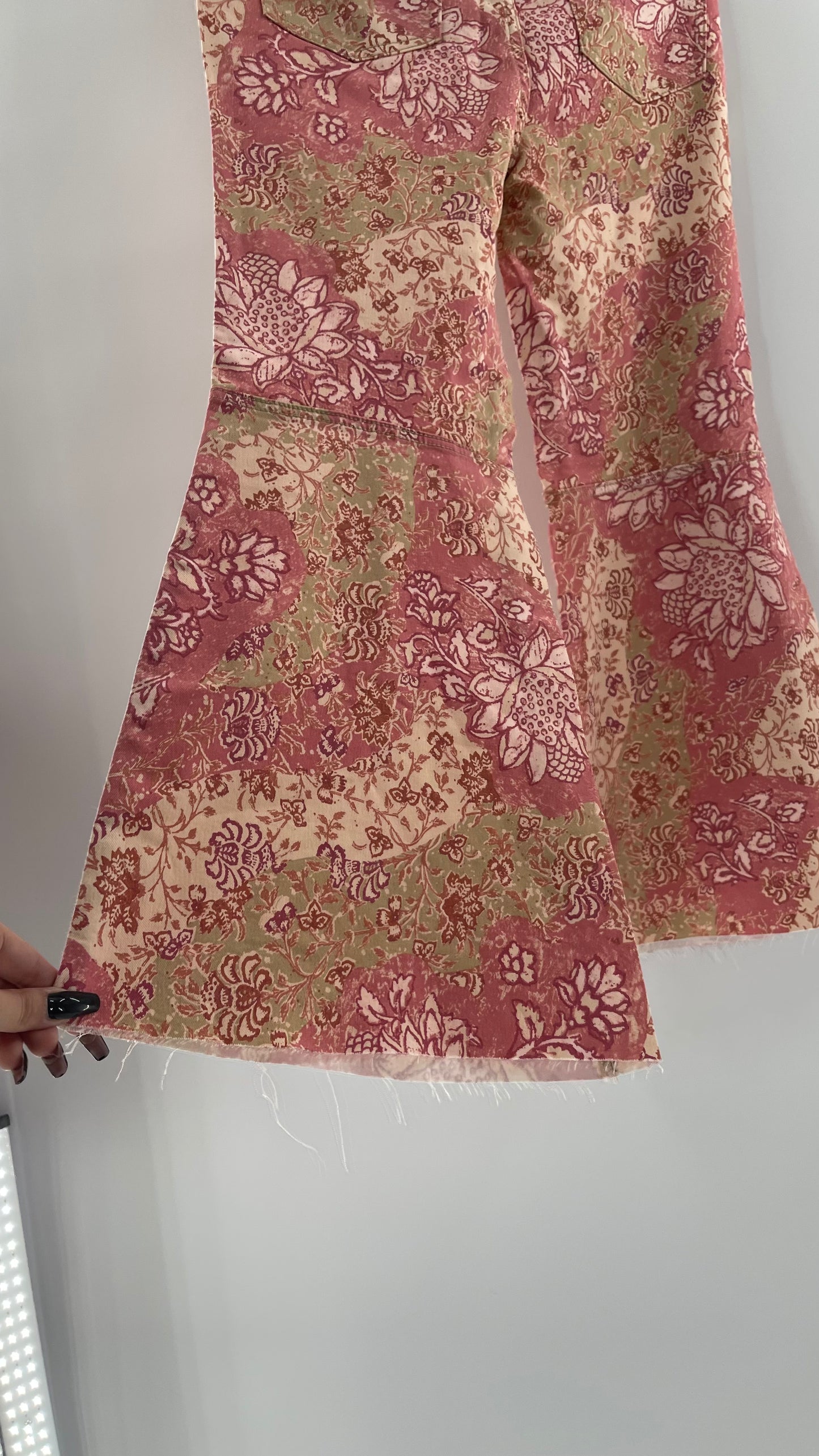 Free People Youthquake Pink Floral Flare Bell Bottoms (30)