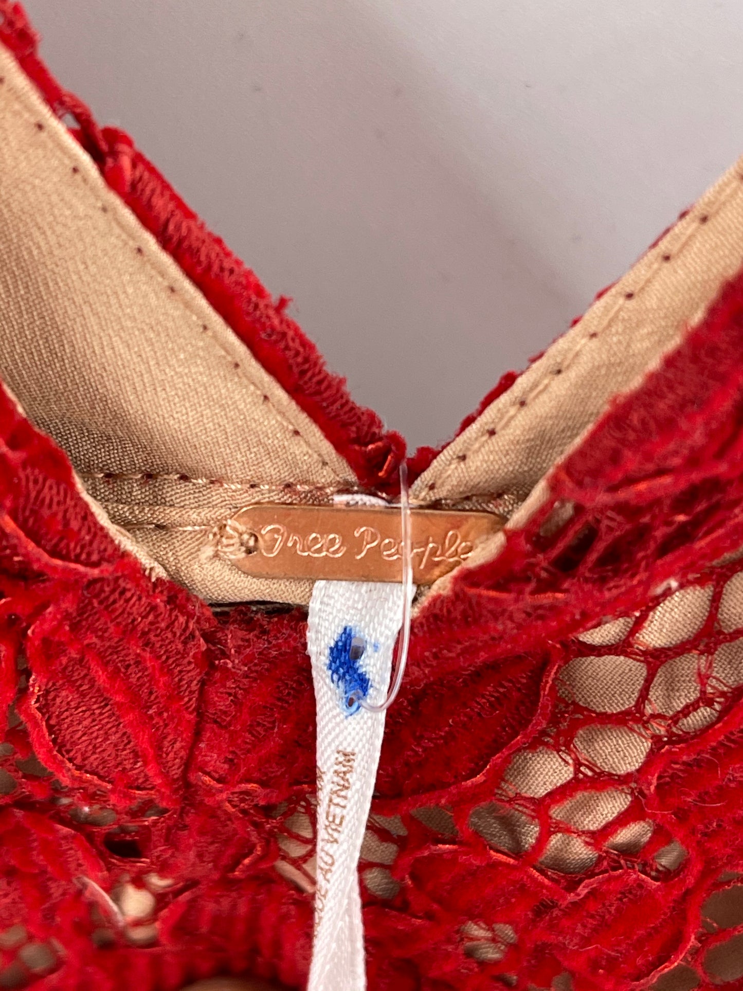 Free People Red Corduroy Lace Over Nude Underlay Sleeveless Mini Dress (Size 6)