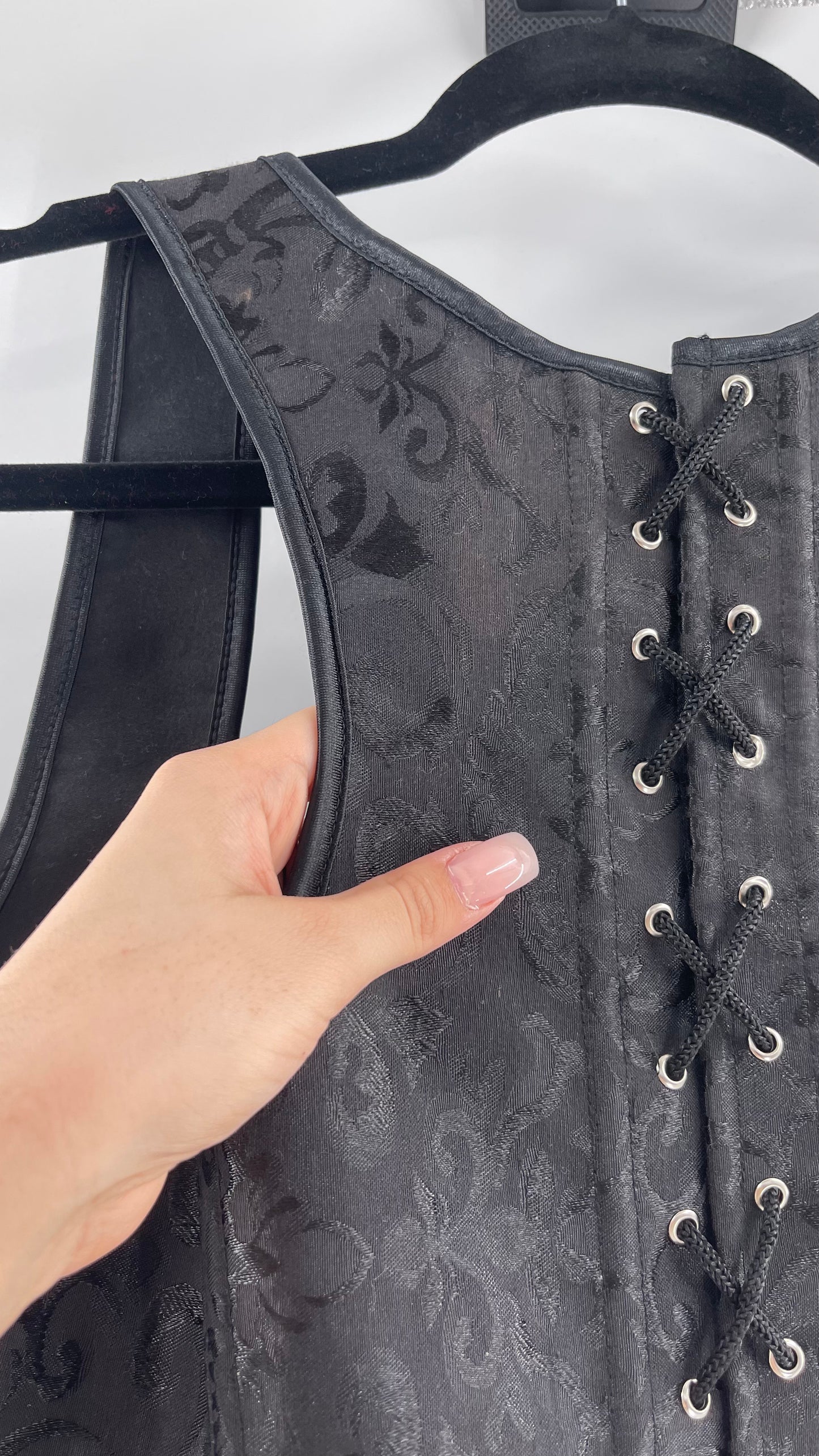 Black Satin Brocade Underbust Corset (4XL)