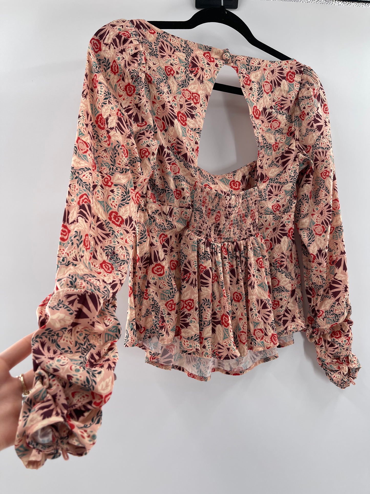 Free People Silky Satin Mauve Peplum Long Sleeve (Small)
