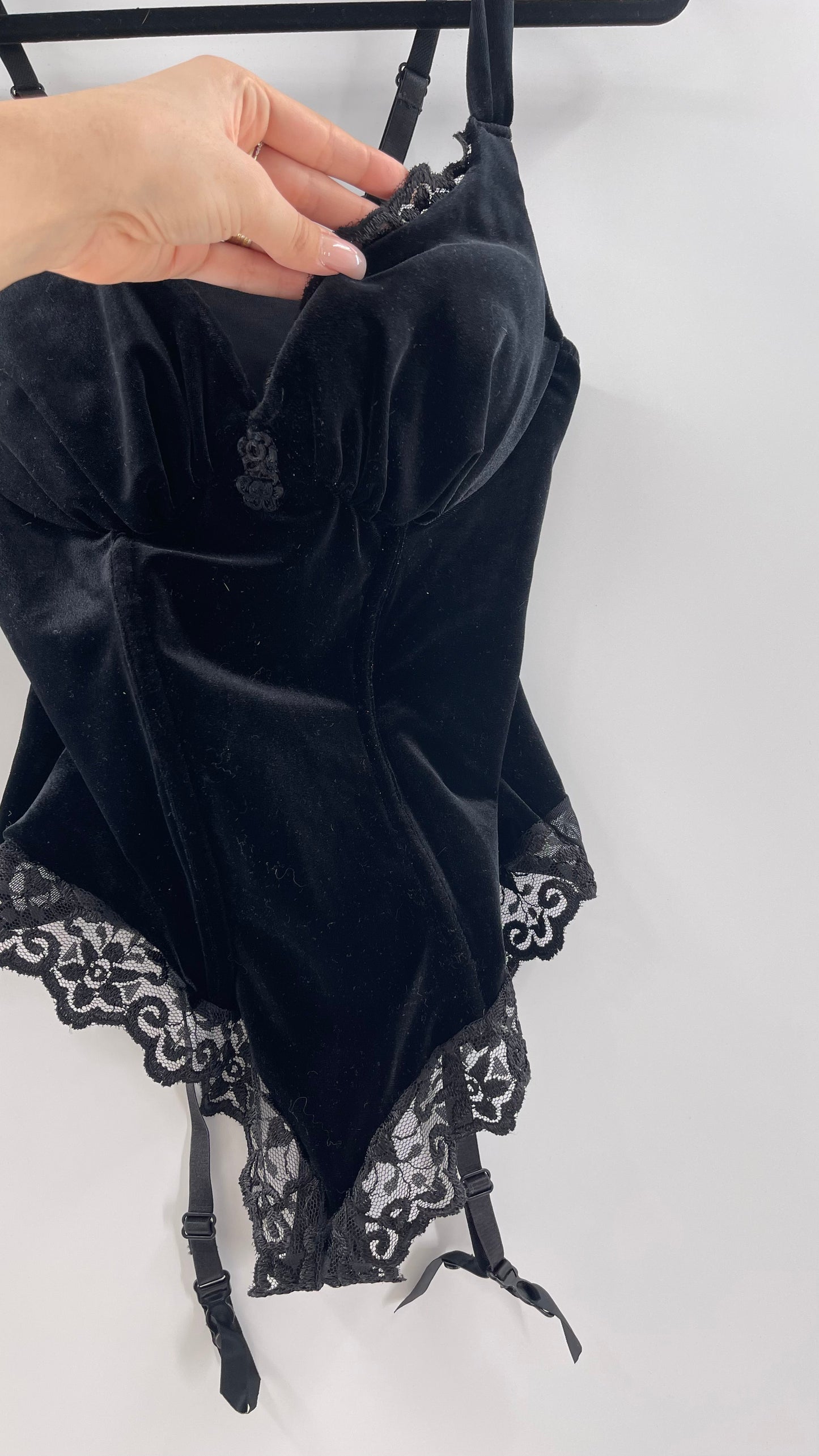 Deadstock Vintage Victoria’s Secret Black Velvet Corseted Body (Large)