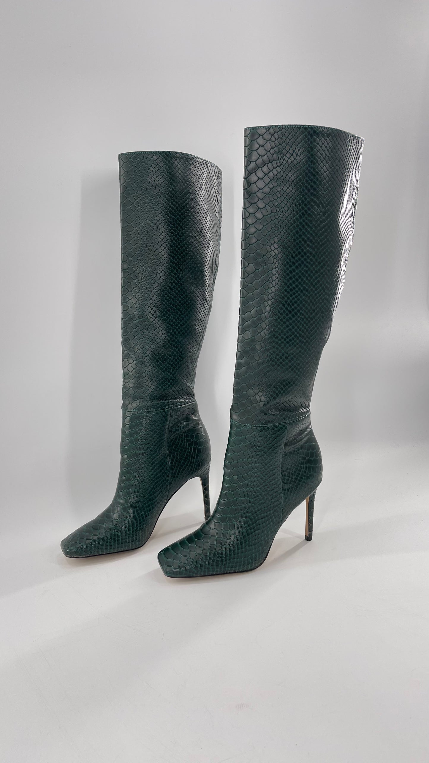 ALDO square toe Enmerald Green Crocodile Knee High Boots (6.5)