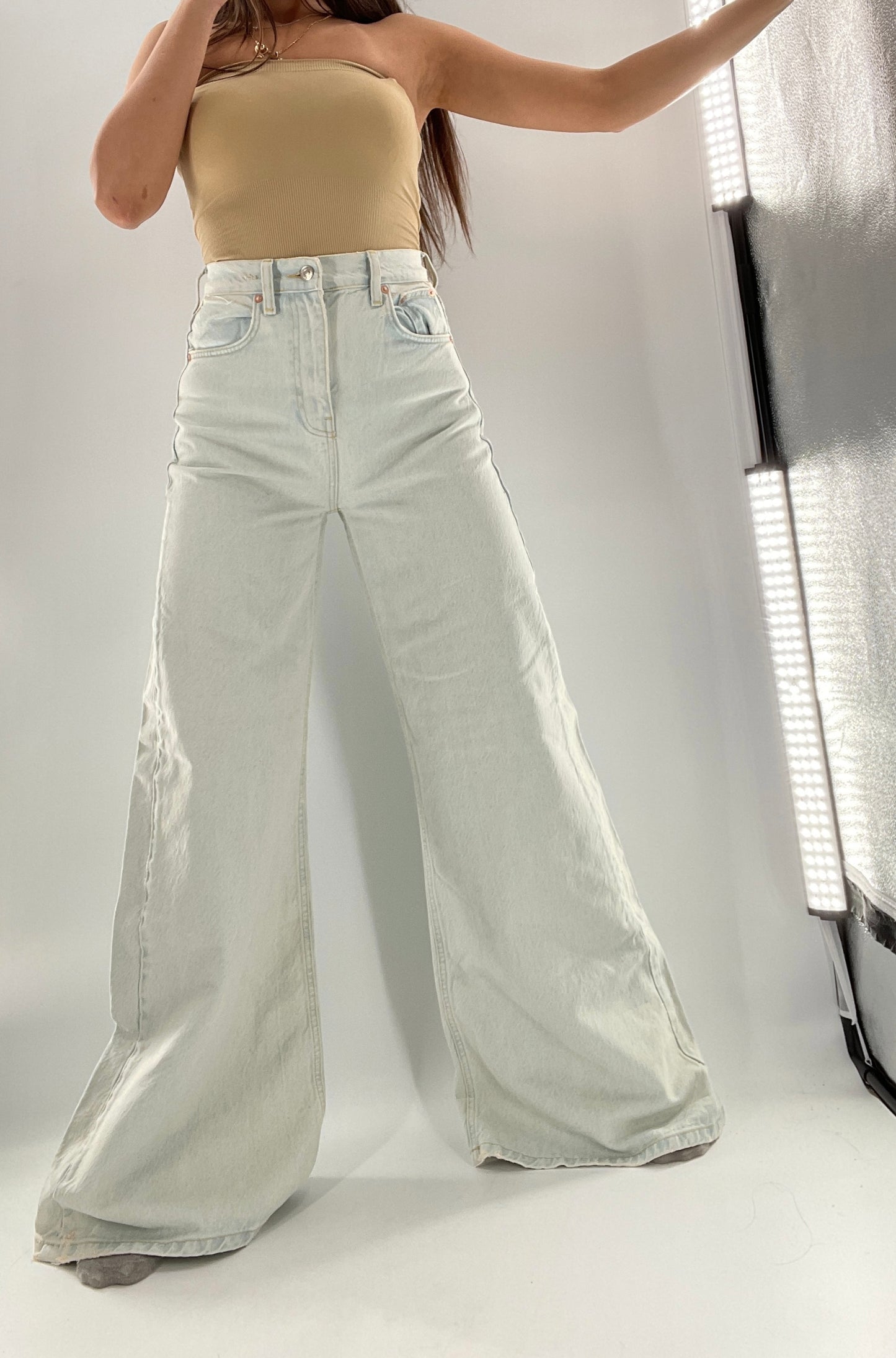 Free People Light Wash High Waist Wide Legs (27)