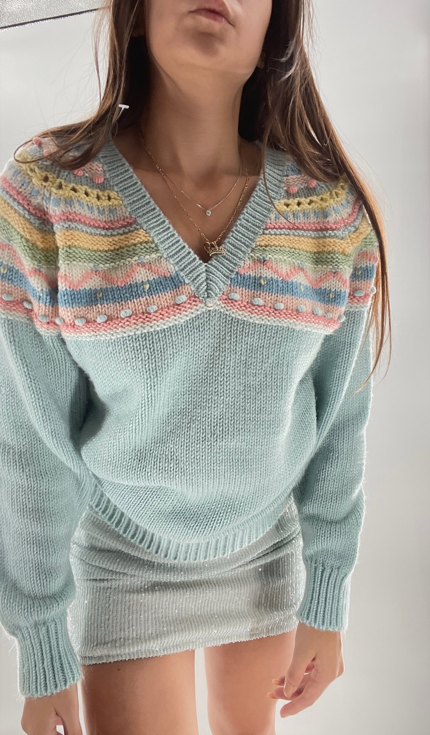 Adorable Pastel Vintage Knit Sweater (Large)