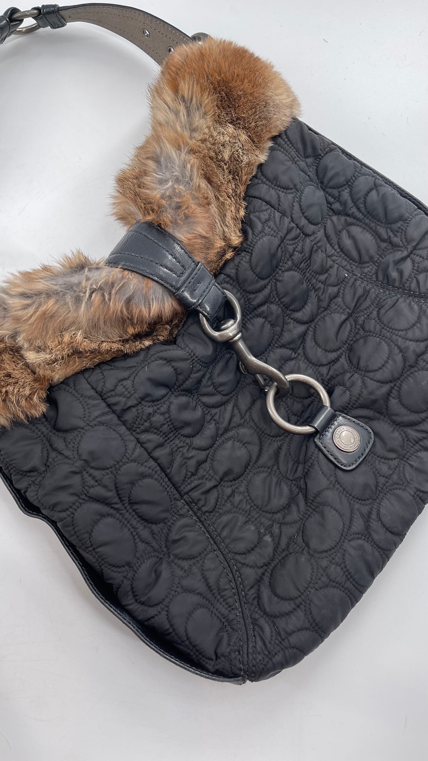 Coach Vintage Fur Trim Bag with Quilted Logo Pattern