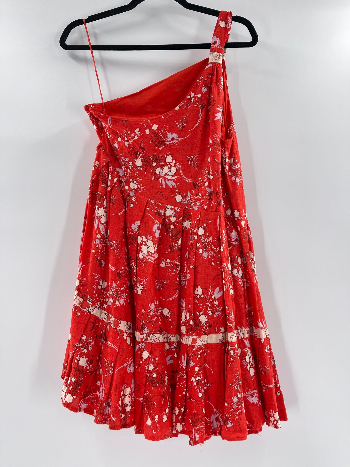 Free People One Shoulder Red Floral Mini Dress (Size XS)