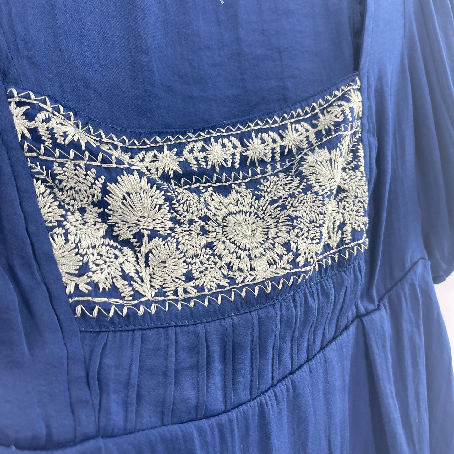 Free People Navy, Silky Embroidered Short Sleeve (XS)