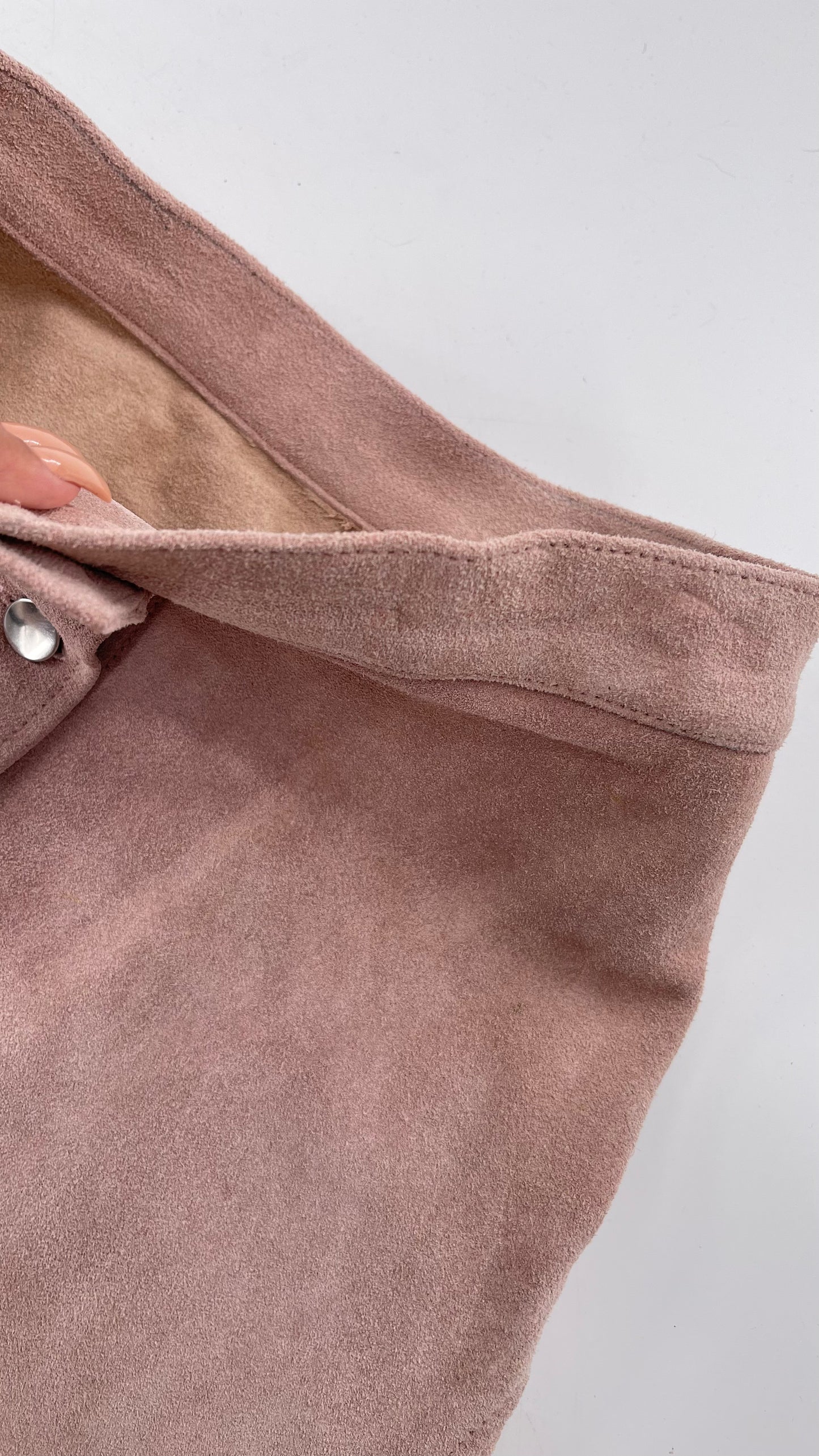 Free People Understated Leather Dusty Pink Suede Button Side Mini Skirt (Small)
