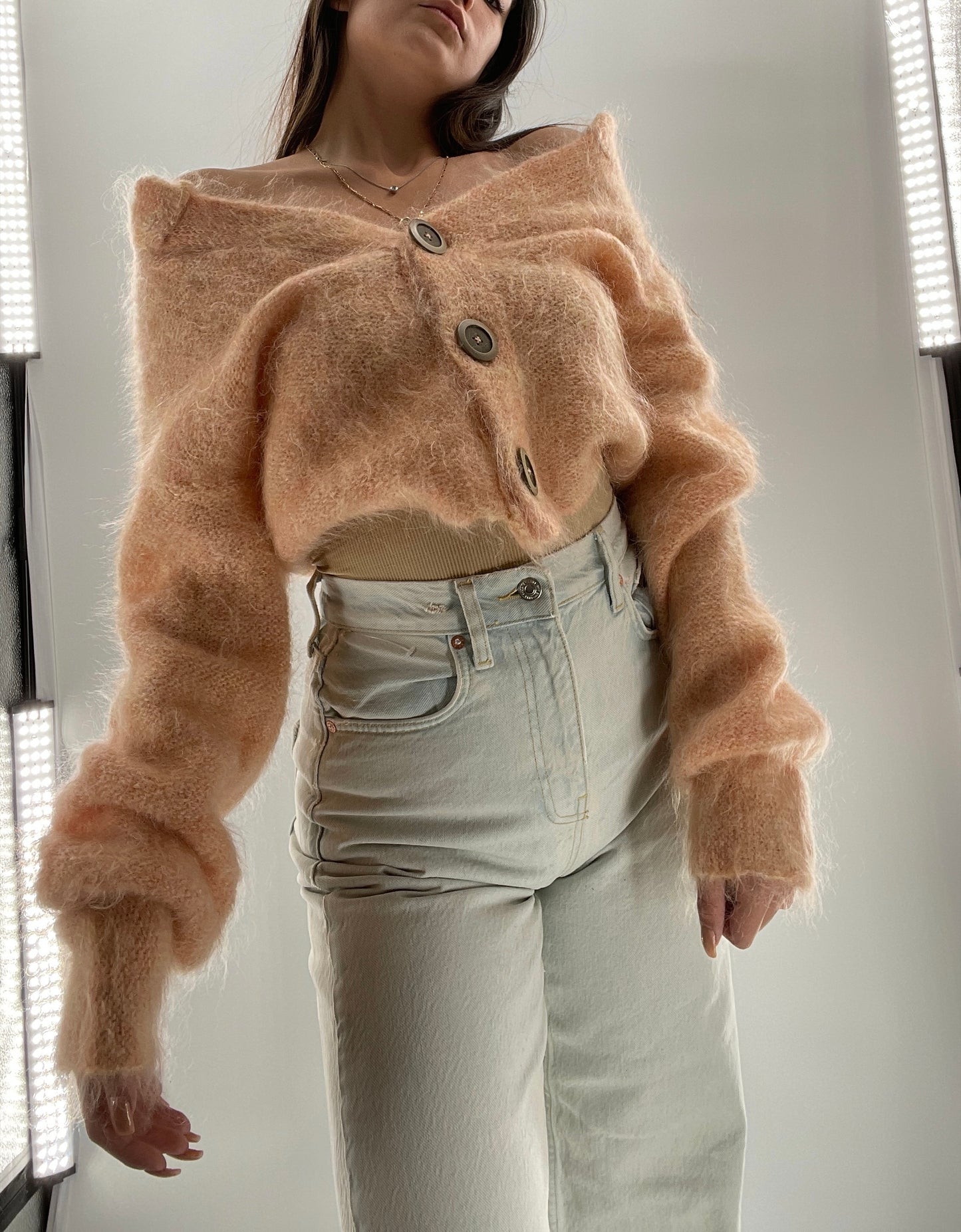 Free People Salmon Mohair Cropped Cardigan (Small)