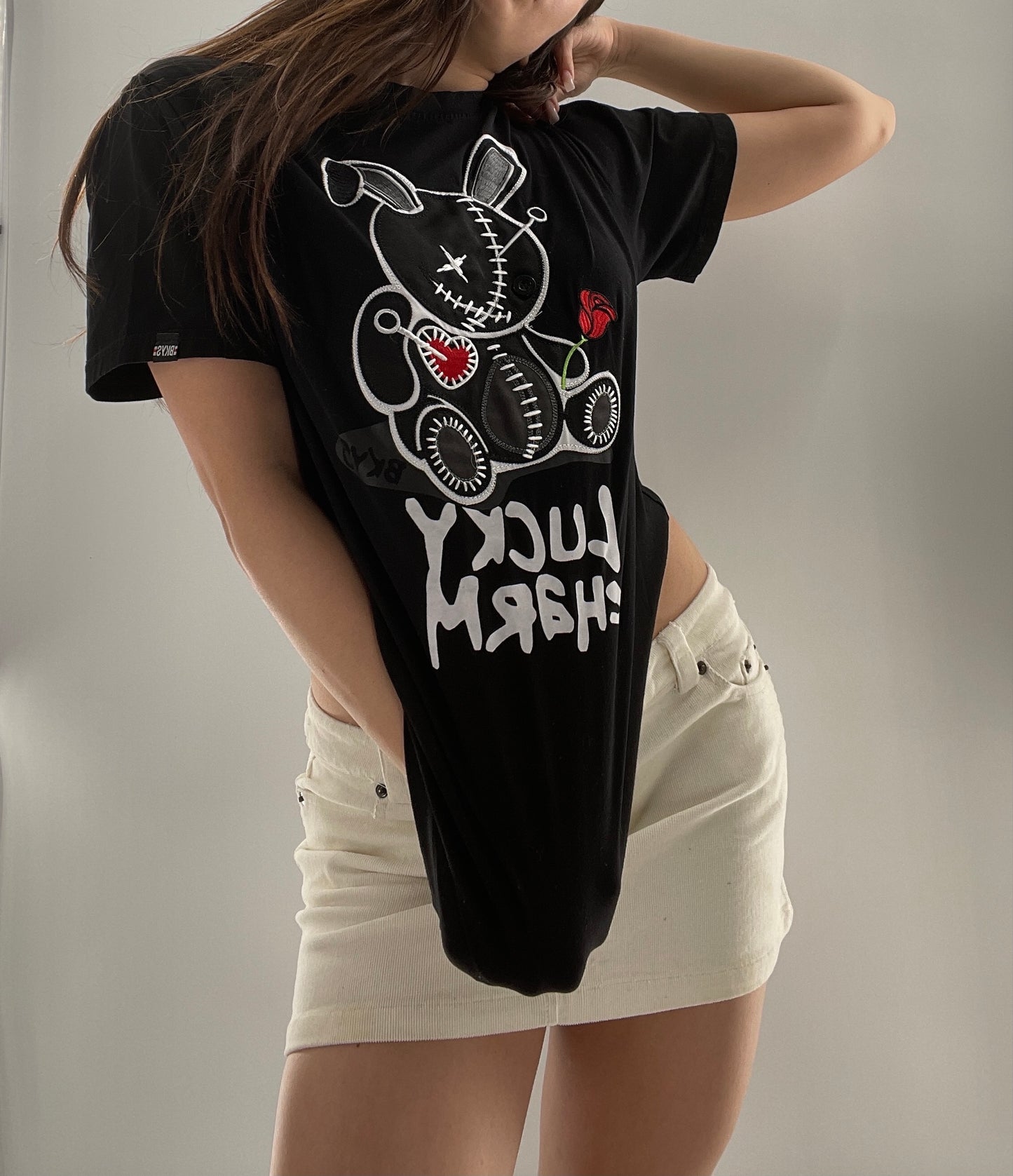 BKYS Black Lucky Charm Stitched Rabbit T (Small)