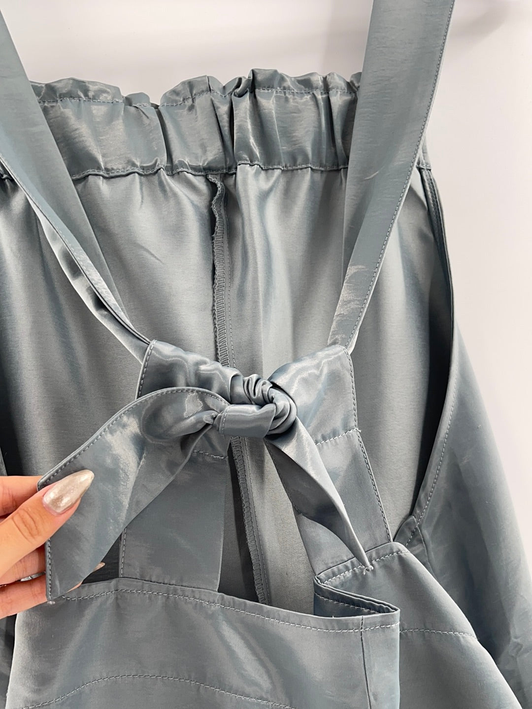 Urban Outfitters Pewter Satin Backless Tie on Back Side Knife Pockets (Size M)