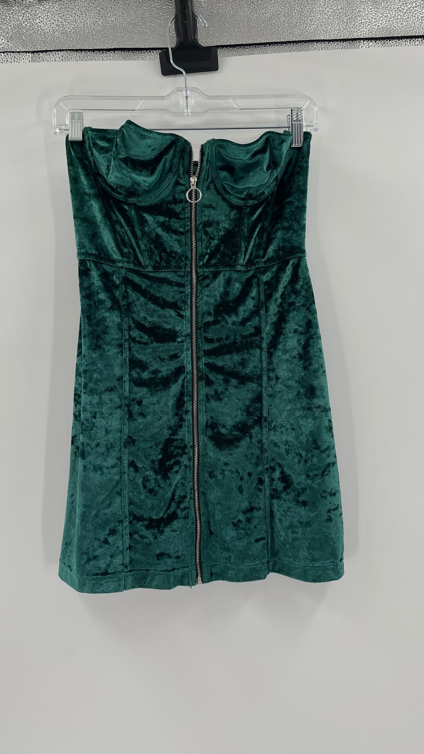 Emerald Green Urban Outfitters Zip Front Corset Dress (Small)