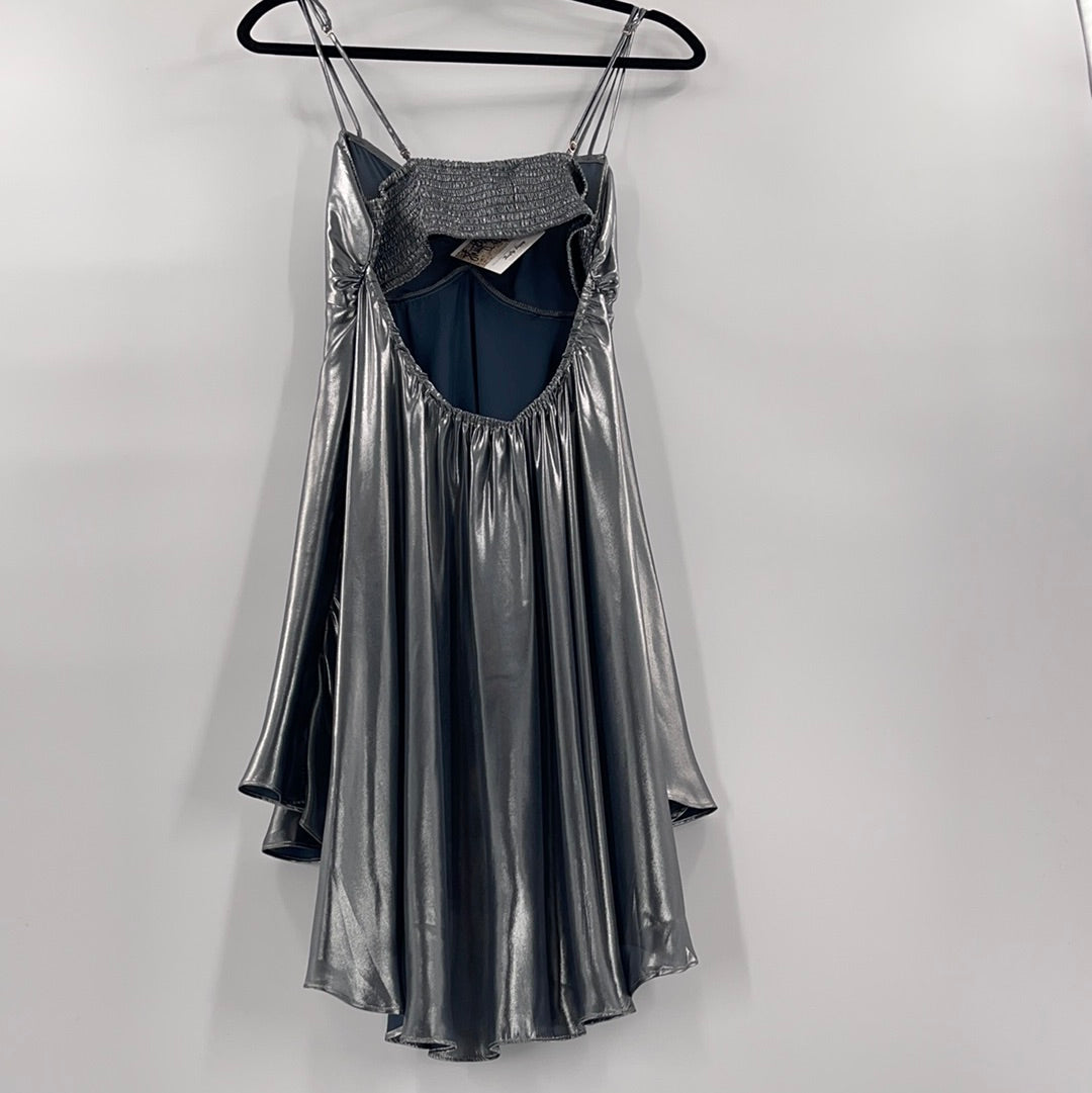 Free People Silver Molten Metal Mini Dress (XS)