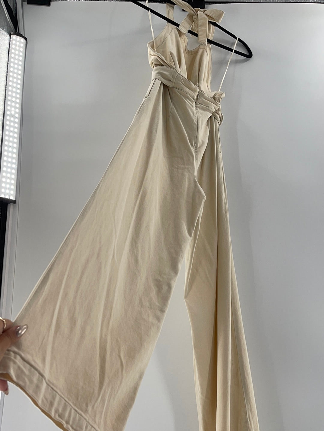Free People Cream Halter Backless Belted Jumpsuit (Size XS)