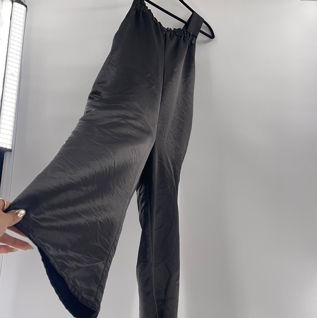 Urban Outfitters Black Satin Backless Tie on Back Side Knife Pockets (Size M)