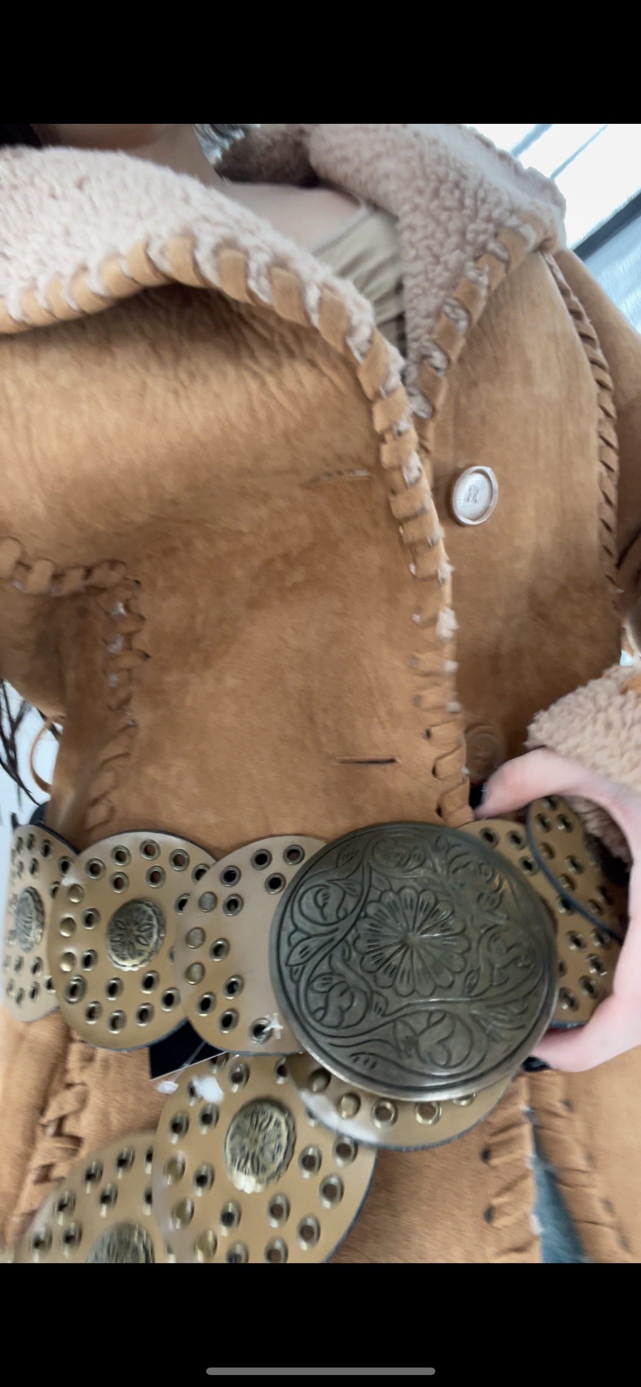Light Brown Circle Belt with Exaggerated Buckle and Metal Details (XL)