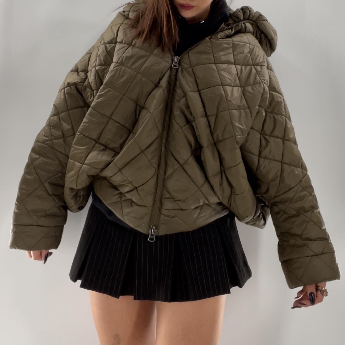 Without Walls Army Green Abstract Quilted Puffer (XS/S)