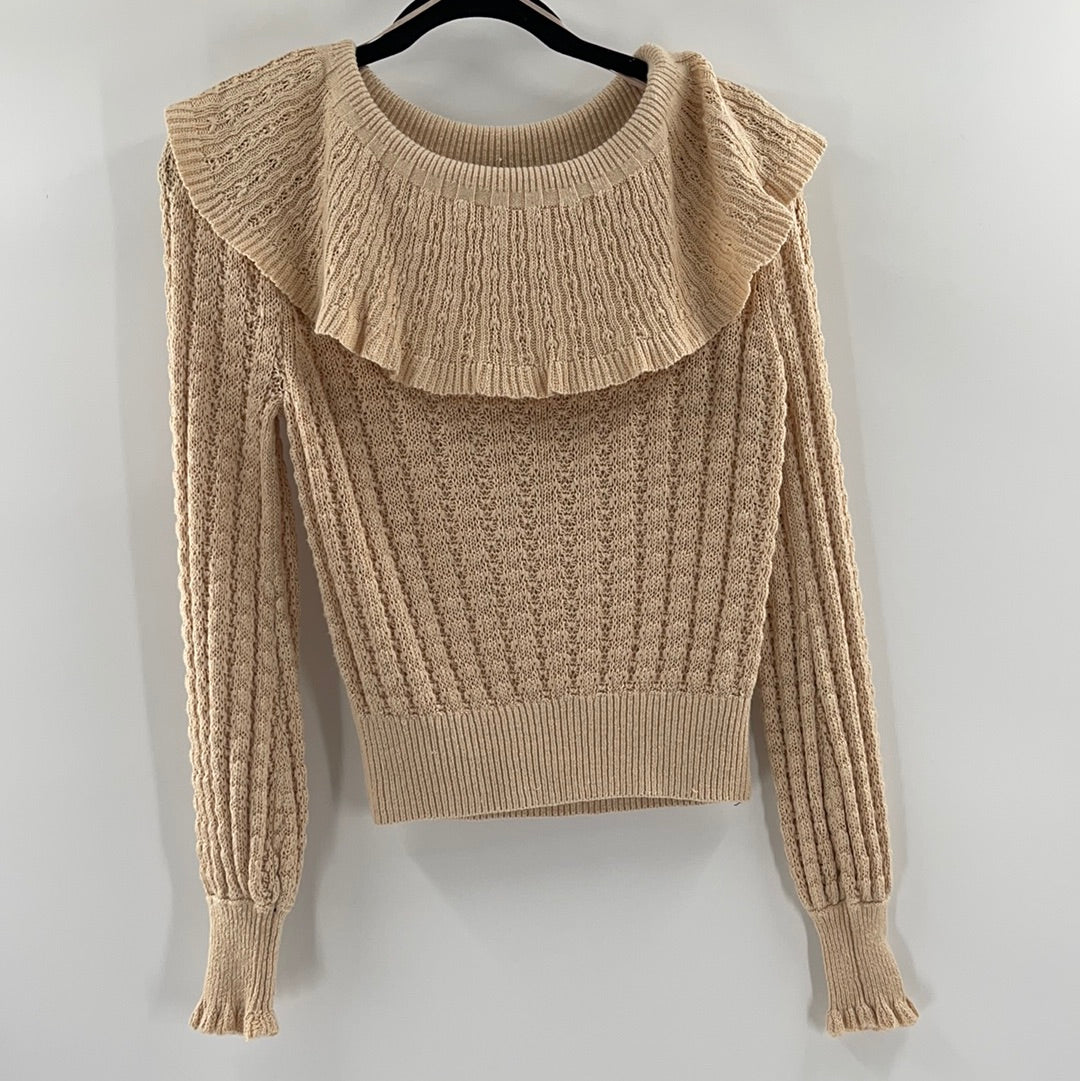 Free People Crazy In Love Ruffle Sweater Beige (Size: Small)