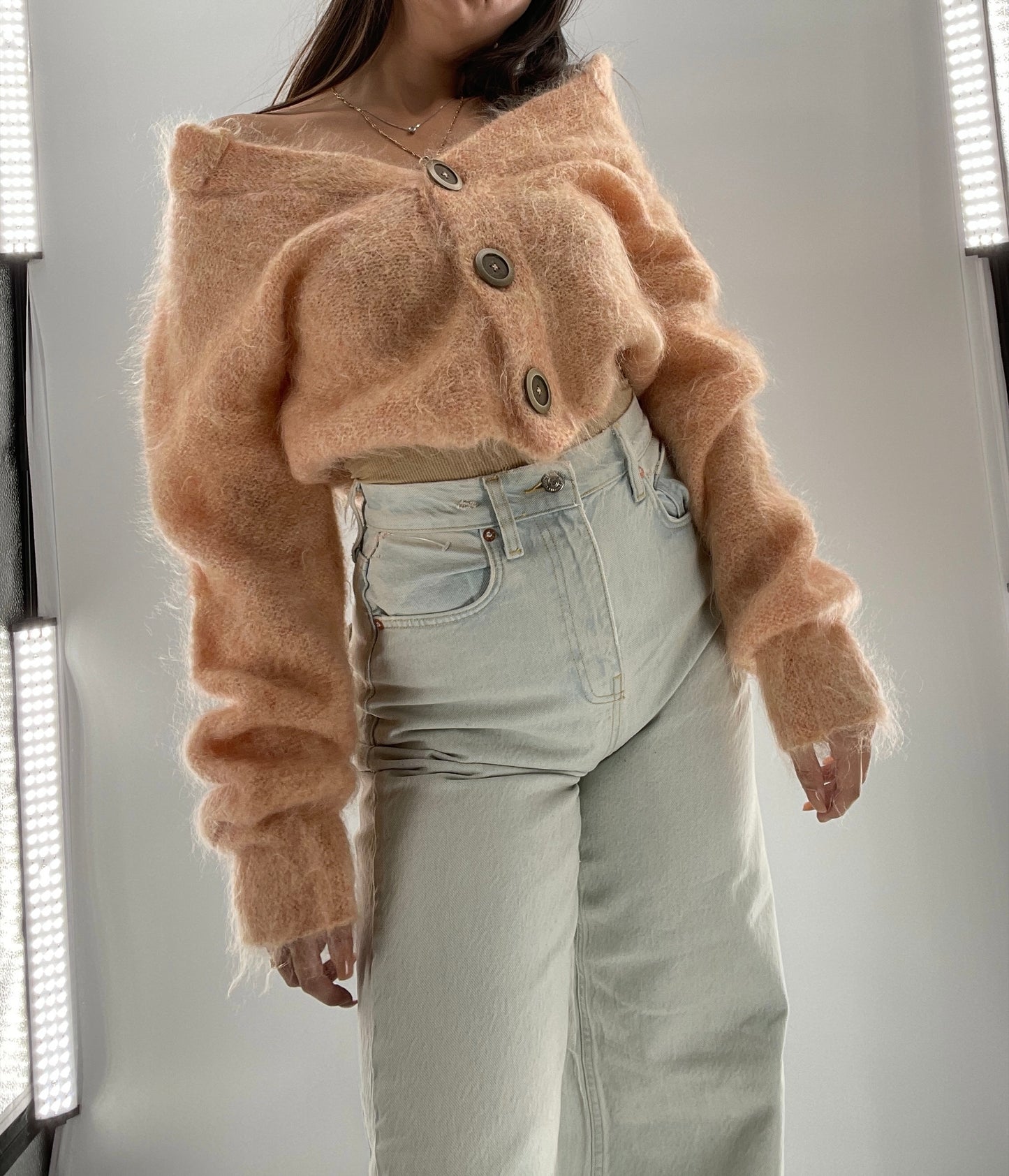 Free People Salmon Mohair Cropped Cardigan (Small)