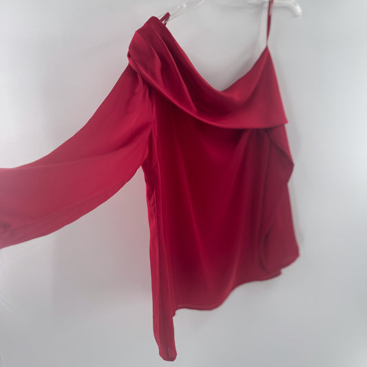Silky red magenta off the shoulder blouse (8)