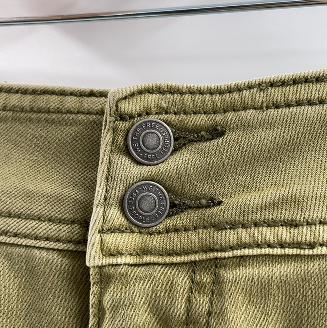 Free People - Light Olive Green - Vented / Front Slit - High Waisted Denim Skirt (Size 25 )