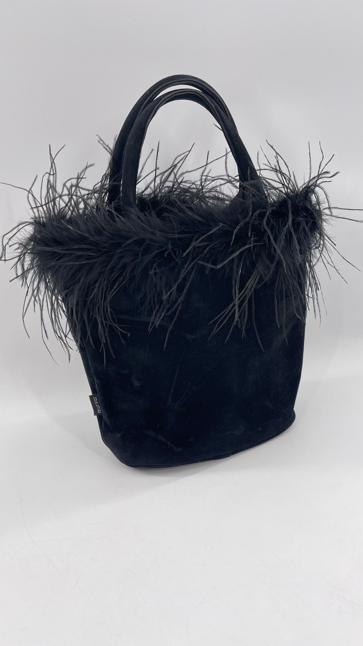 Vintage 1990s Black Ostrich Feather Bag
