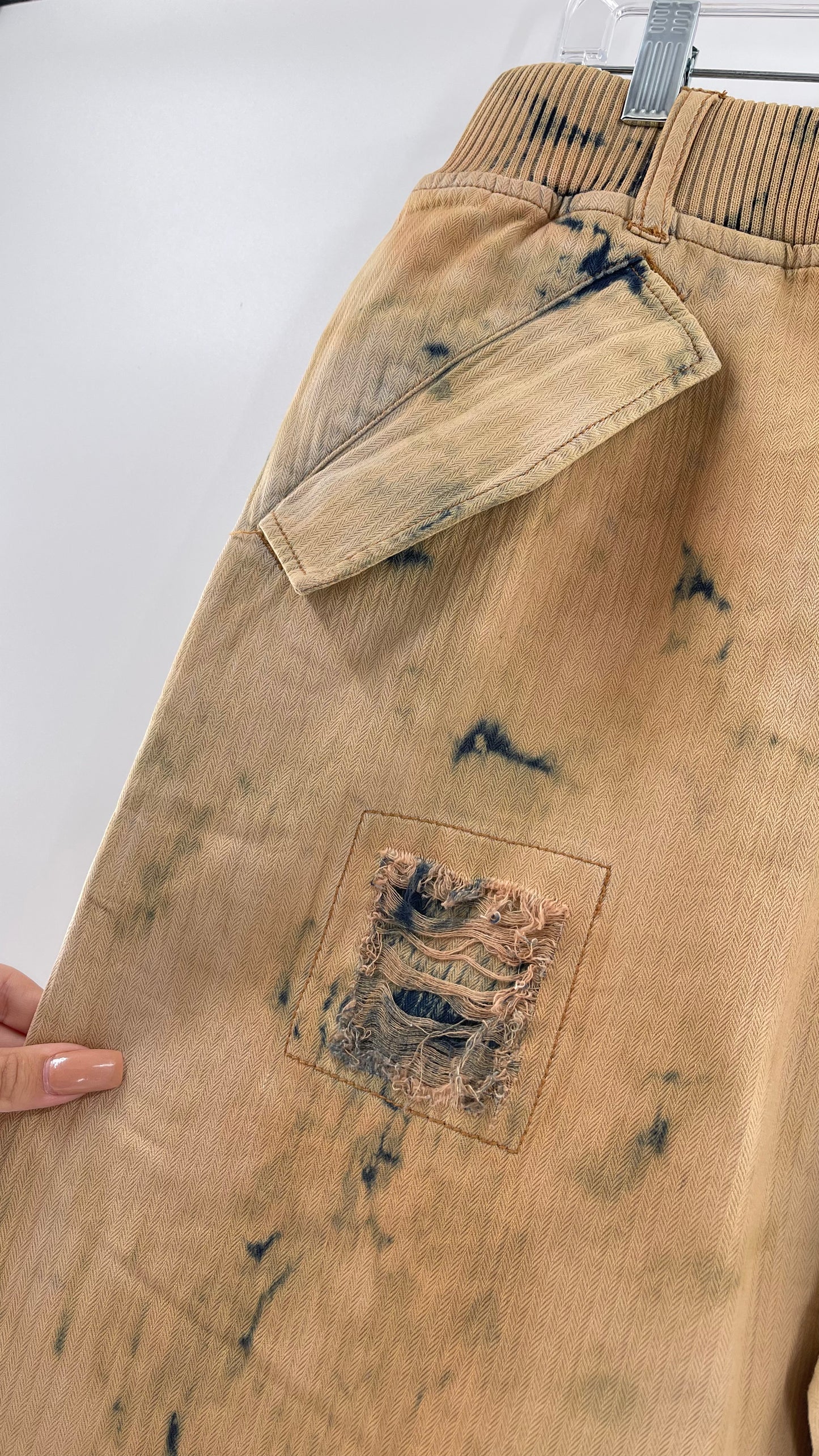 Free People Tan/Denim Distressed Straight Leg (Large)