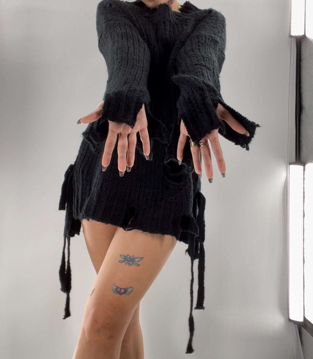 Black Distressed Tie Side Sweater (L)