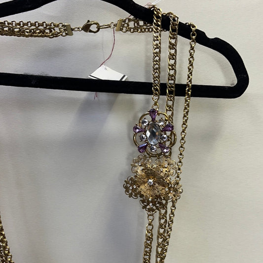 Vintage Gold layered necklace with floral broches