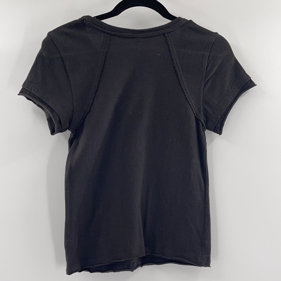 Free People Black Short Sleeve T-Shirt With Sequin and Rhinestone Embellishments (Size S)