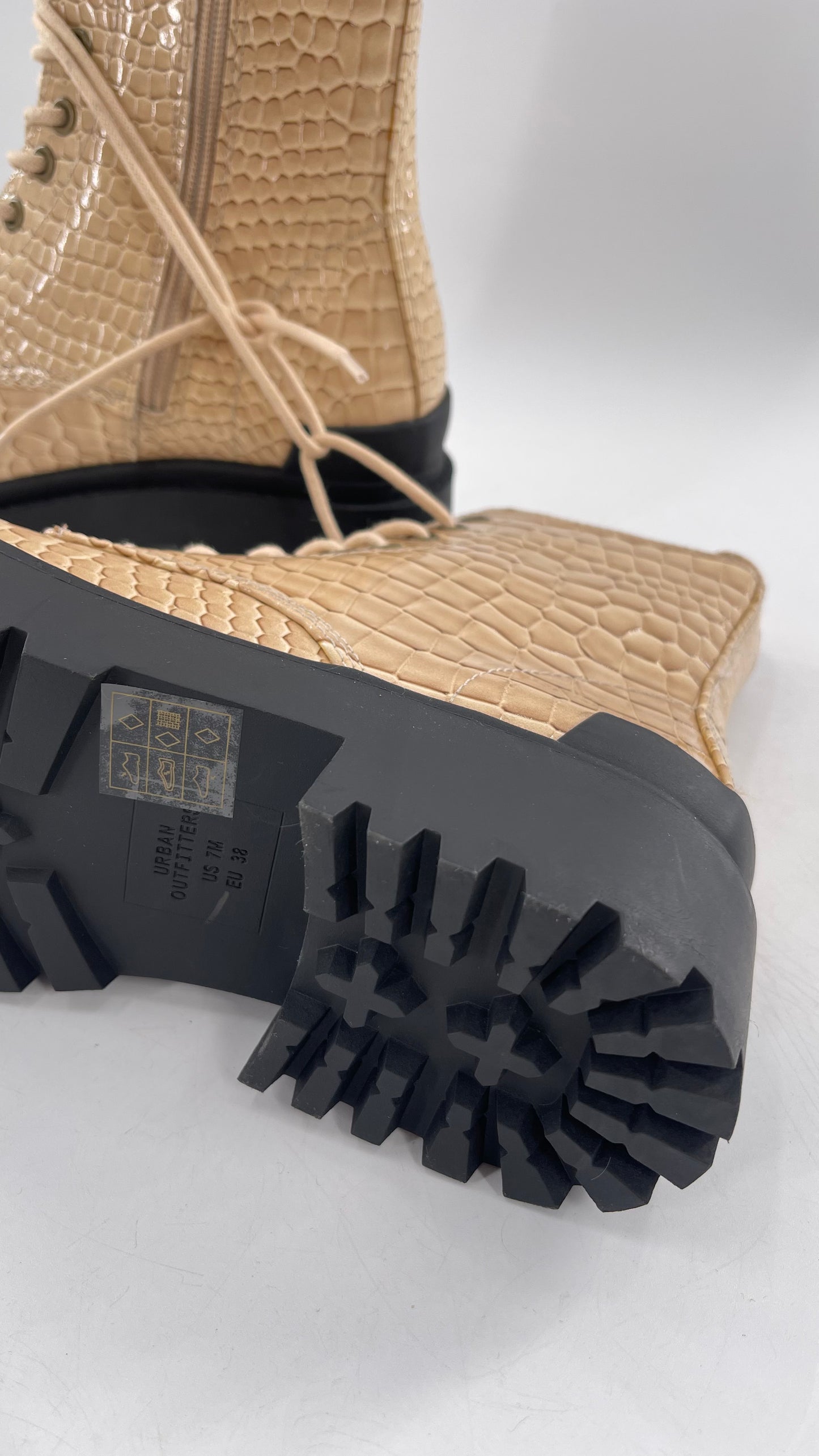 Urban Outfitters Beige Crocodile Embossed Combat Boots(7)