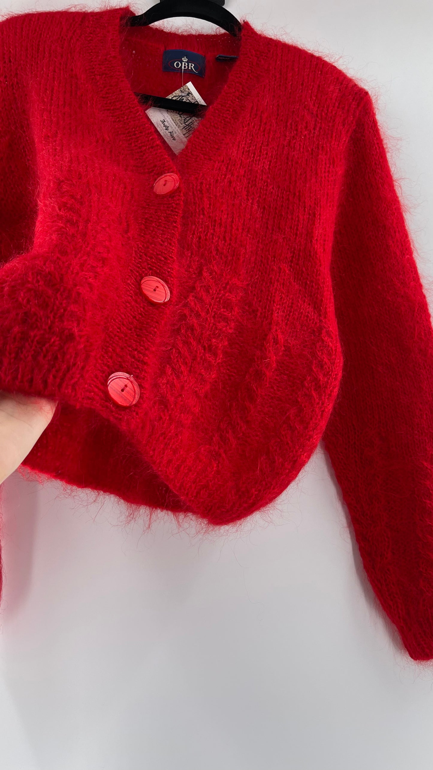 OBR Red 78% Mohair 18% Wool Cropped Cardigan (Medium)
