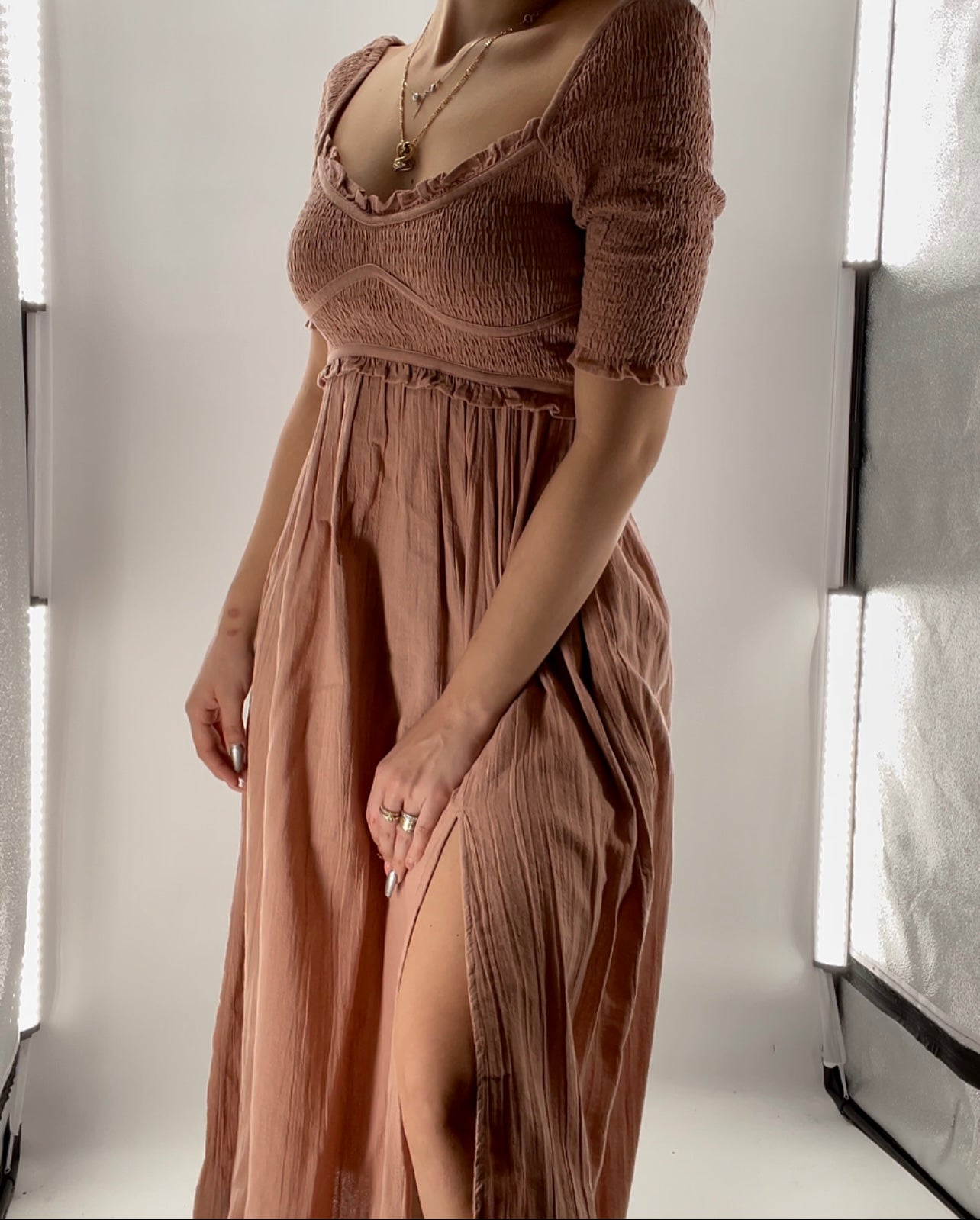 Free People Mauve/Dusty Pink Smocked Maxi (XS)
