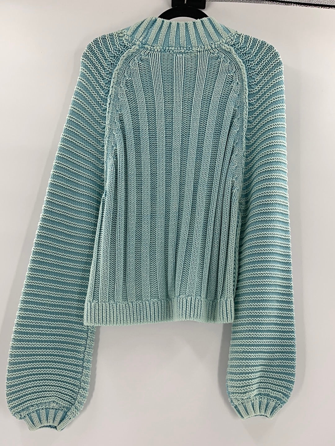 Free People Sweetheart Sweater Chunky Rib Knit Mock Neck Pullover Light Blue (Size Small)