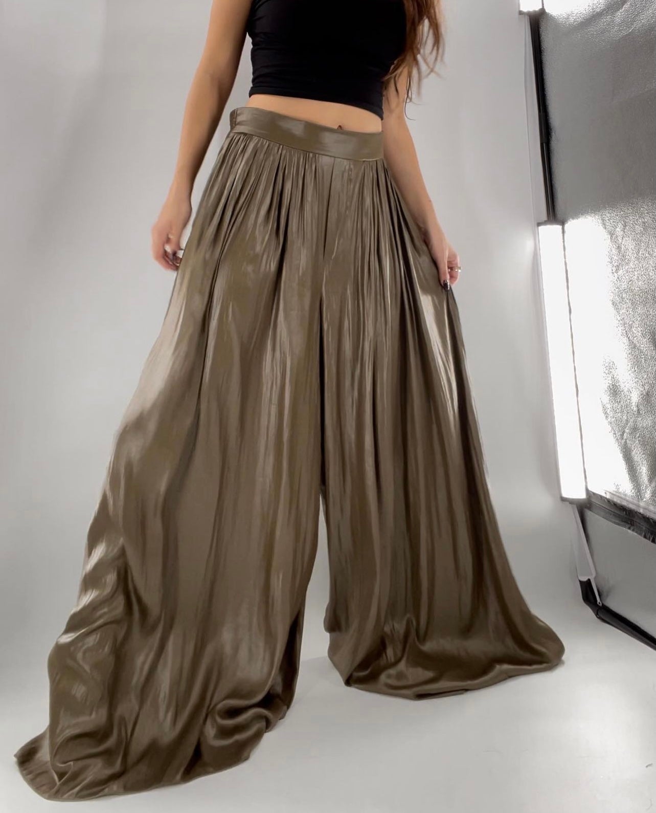 ZARA molten metal wide leg pantalons (XL)