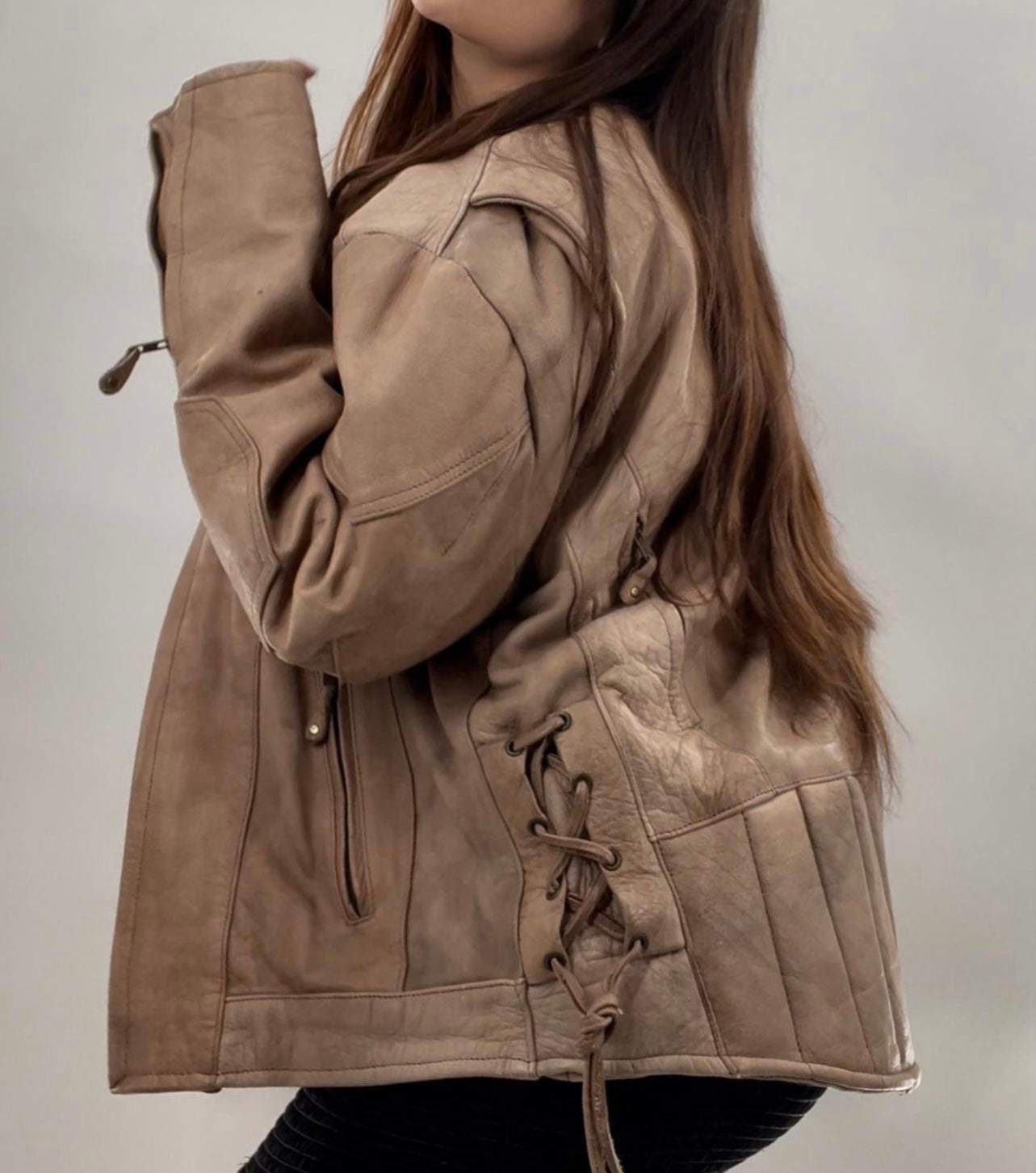 Hot Leathers Light Beige Leather Jacket Front Zipper (Size 46)