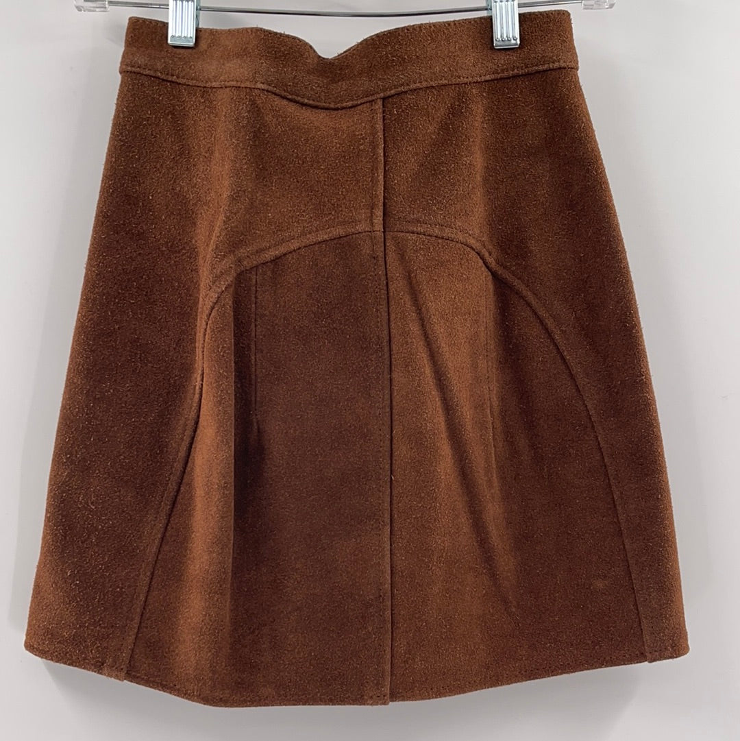 Free People 100% Suede Brown Mini Skirt With 6 Metal Buttons(Size XS)