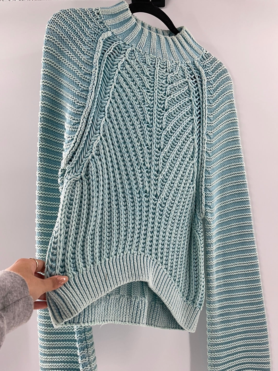 Free People Sweetheart Sweater Chunky Rib Knit Mock Neck Pullover Light Blue (Size Small)