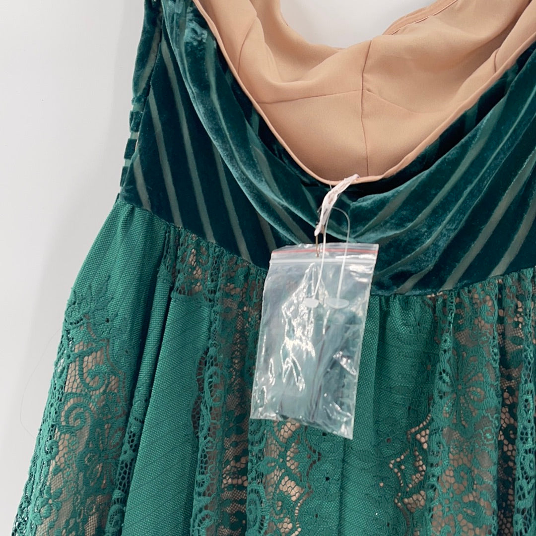 Free People Velvet + Lace Emerald Dress (0)