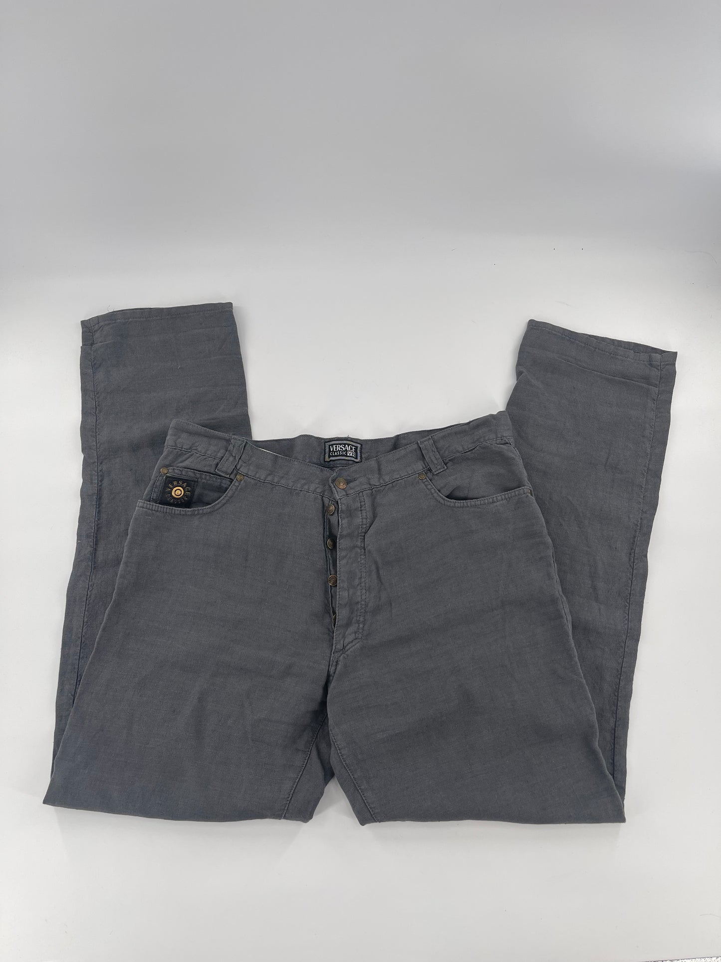 Versace 100% Linen Grey Straight Legs (Sz 40)