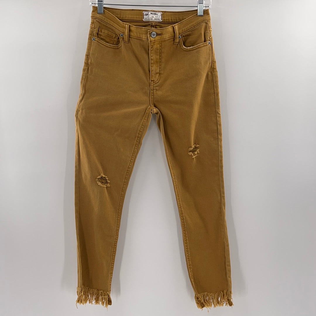 Free People Mustard Yellow Ripped Jeans (Sz W 27)