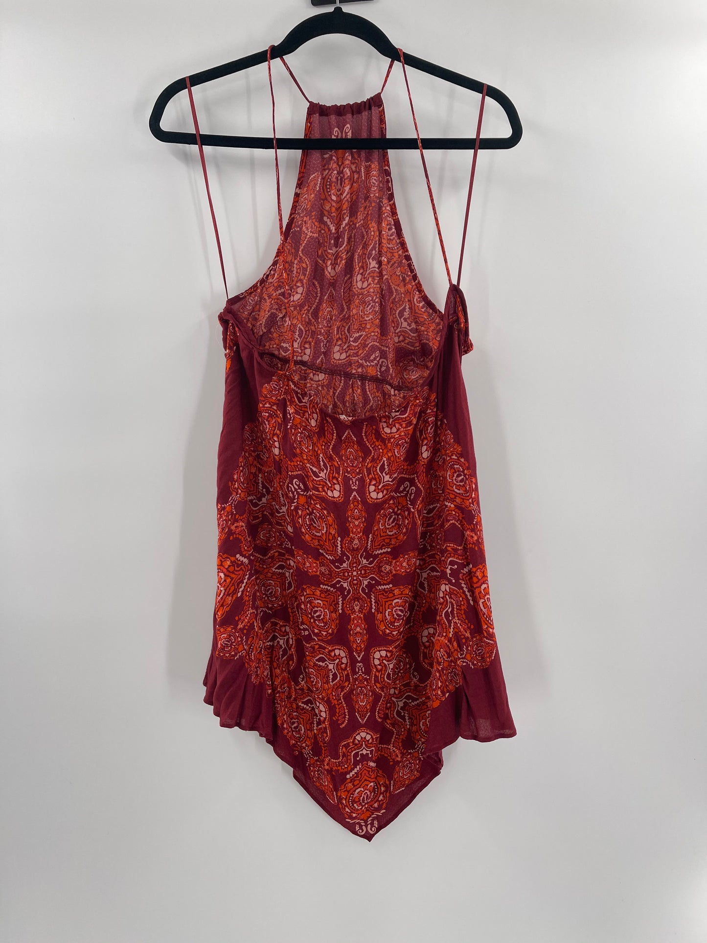 Free People Intimately Floral Red Sleeveless Spaghetti Straps Backless Mini Dress (Size L)