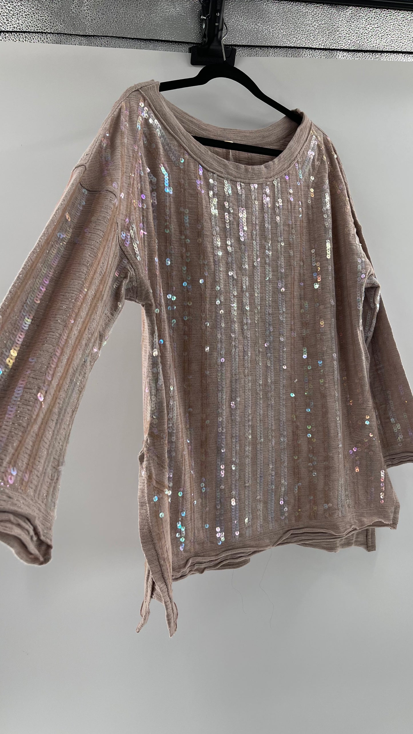 Free People Dusty Pink Sequin Sweater (Small)