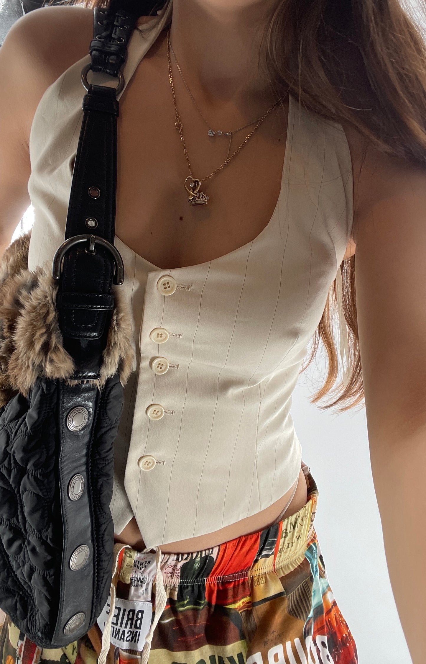 Coach Vintage Fur Trim Bag with Quilted Logo Pattern