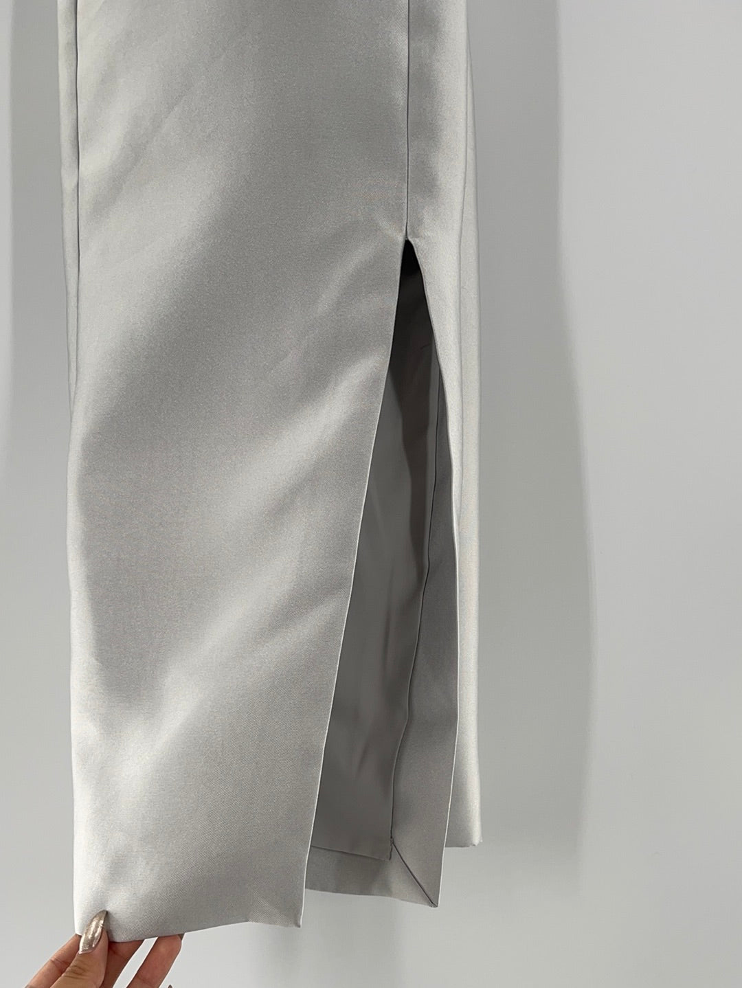 Keepsake - Anthropologie - Satin Silver Sleeveless Maxi Dress With Spaghetti Straps (Size L) - With Tag -