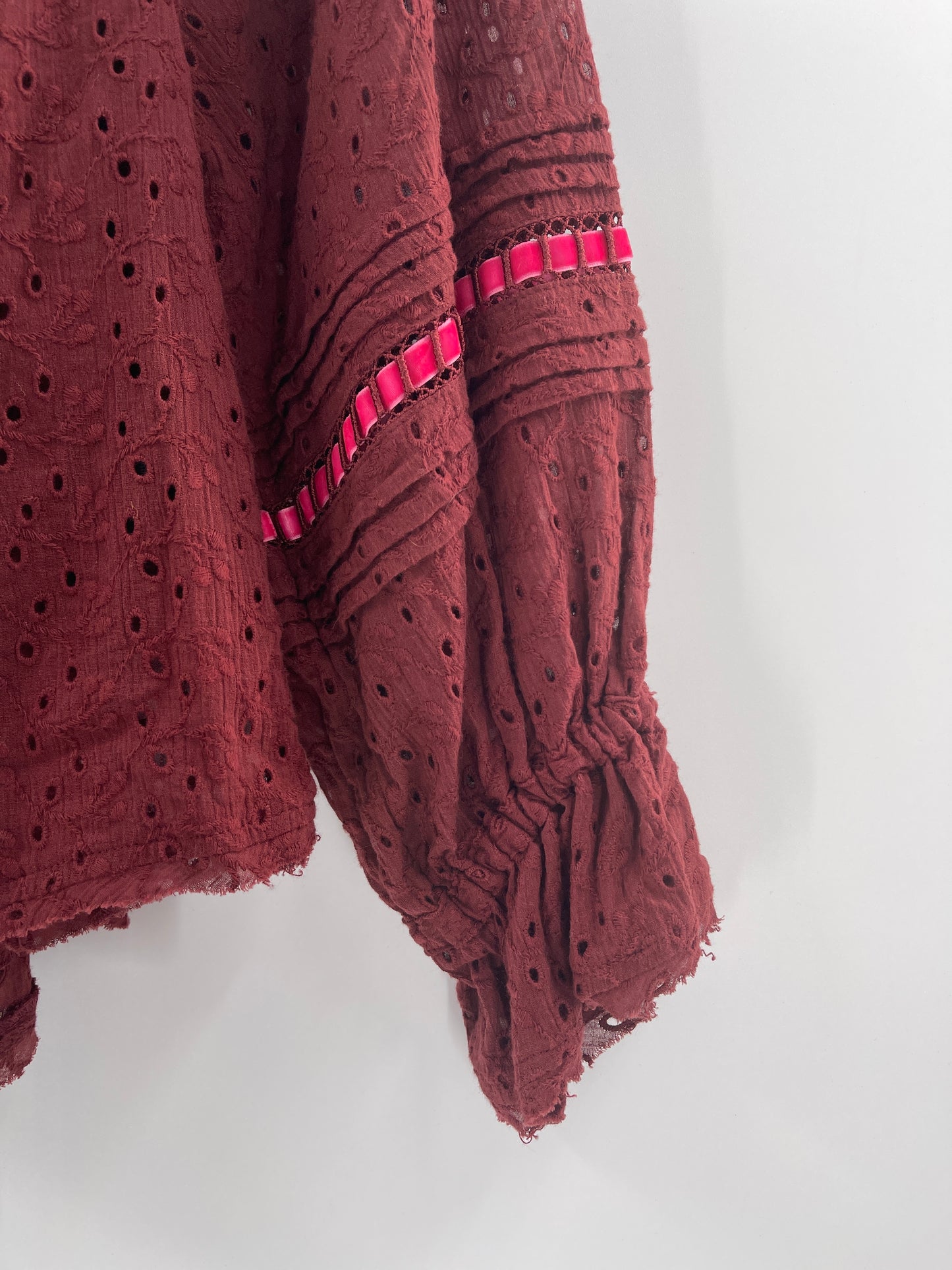 Free People Burgundy Eyelet Blouse (S)