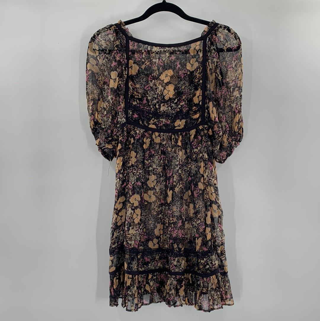 Free People Black Floral Mini Dress (XS)